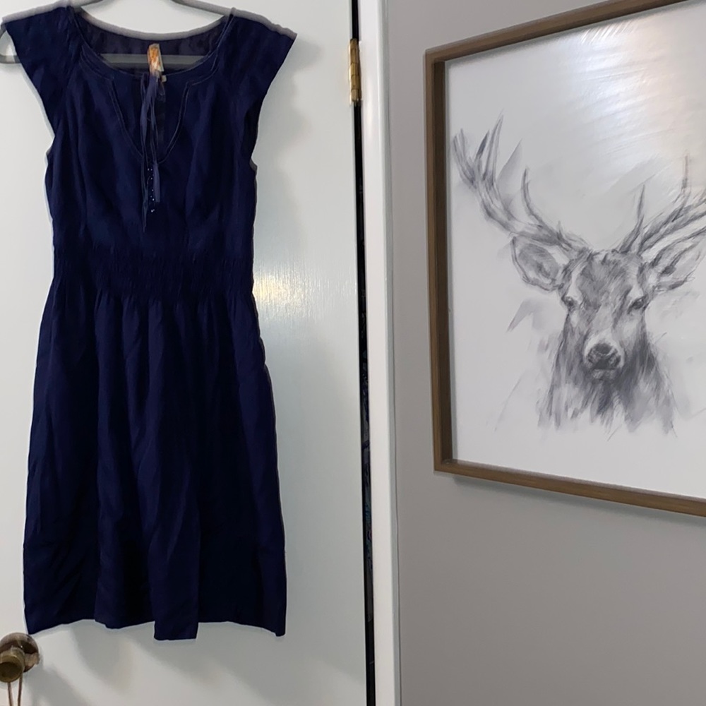 Anthropologie Maeve silk Dress Dark Navy Ingrid Sapphire Velvet size 2